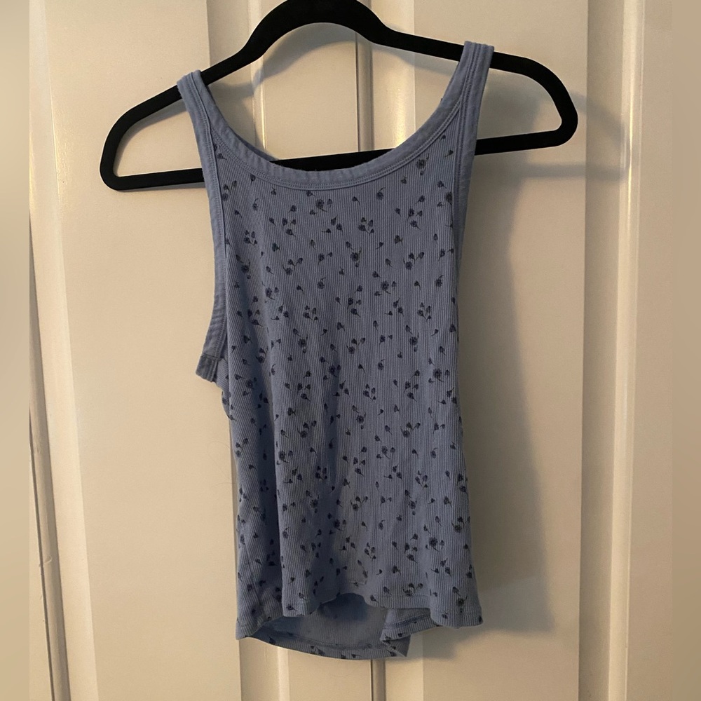 American Eagle Blue Soft Floral Print Tank Top